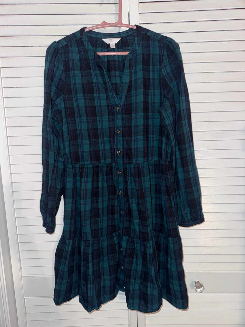 Time and Tru Teal & Black Plaid Dress